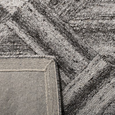 Grey and Black Abstract Wool and Viscose Runner Rug