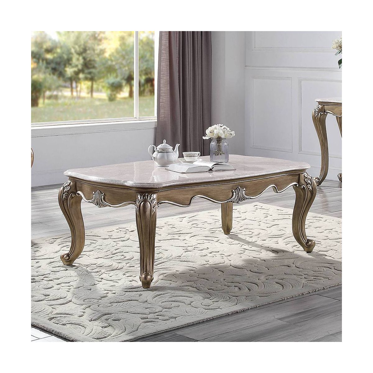 54" Elozzol Coffee Table: Queen Anne Legs, Shell Carved, No Assembly - Acme Furniture - thumbnail 5