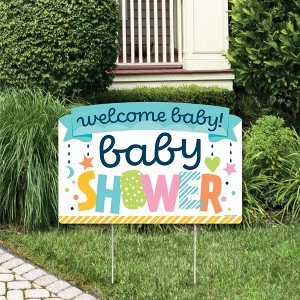 Big Dot of Happiness Colorful Baby Shower - Gender Neutral Party Yard Sign Lawn Decorations - Welcome Baby Party Yardy Sign - 1 of 4