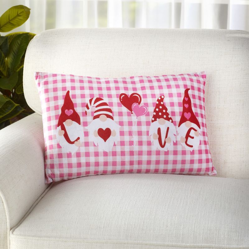 The Lakeside Collection Valentine's Day Gnome Love Accent Pillow - Pink Checker Pattern, 4 of 9