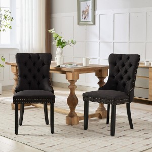 Okak Modern Flax Dining Chairs Set of 2, Comfy Fabric Chairs with High-end Tufted, Kitchen Side Chairs with Solid Wood Legs Nailhead Trim - 1 of 4