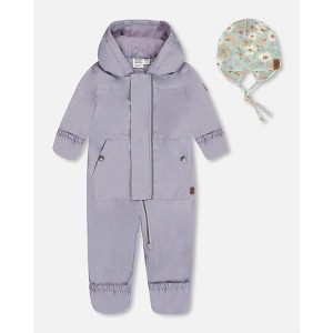 Deux par Deux Girl Baby Mid-Season One-Piece Outerwear Lilac with Printed Hat - 1 of 4