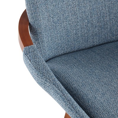 Walnut and Blue Mid-Century Modern Swivel Counter Stool