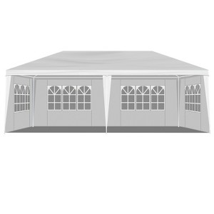 10x20ft White Party Canopy Tent w/6 Removable Sidewalls, Quick-Setup Outdoor Gazebo for Weddings, Backyard Events, Includes Stakes & Windproof Ropes - 1 of 4