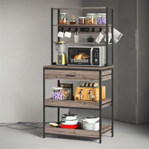 PDTEND 5-Tier Kitchen Baker’s Rack with Power Outlets, Drawer, Sliding Shelves & Freestanding Coffee Bar - 1 of 4
