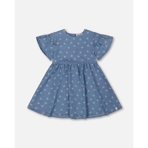 Deux par Deux Girl Printed Chambray Dress Blue and White Cherries - 1 of 4