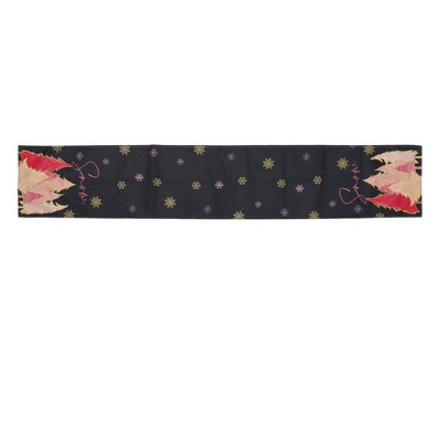 Unique Bargains Christmas Table Runner Gold Tone-Trimmed Christmas Tree Linen 72"x13" 1 Pc