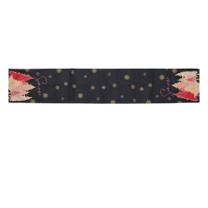 Unique Bargains Christmas Table Runner Gold Tone-Trimmed Christmas Tree Linen 72"x13" 1 Pc - 1 of 4