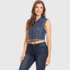 Anna-Kaci Women's Light Wash Sleeveless Button Down Denim Vest with Chest Pockets and Raw Edge Hem - 4 of 4