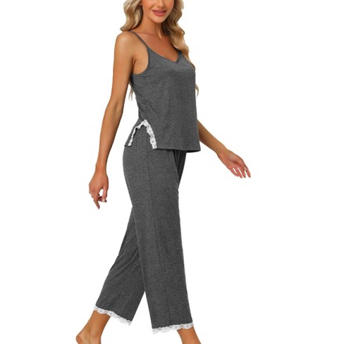 Cheibear Womens Sleepwear Modal V-neck Camisole With Capri Pants Pajama Set  Black X Large : Target