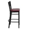 Emma and Oliver Black Metal Grid Back Barstool, Burgundy Vinyl Seat - 4 of 4