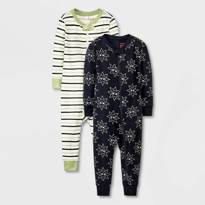 Image of Baby Boys' 2pk Sun & Striped Union Suits - Cat & Jack™ Black 18M