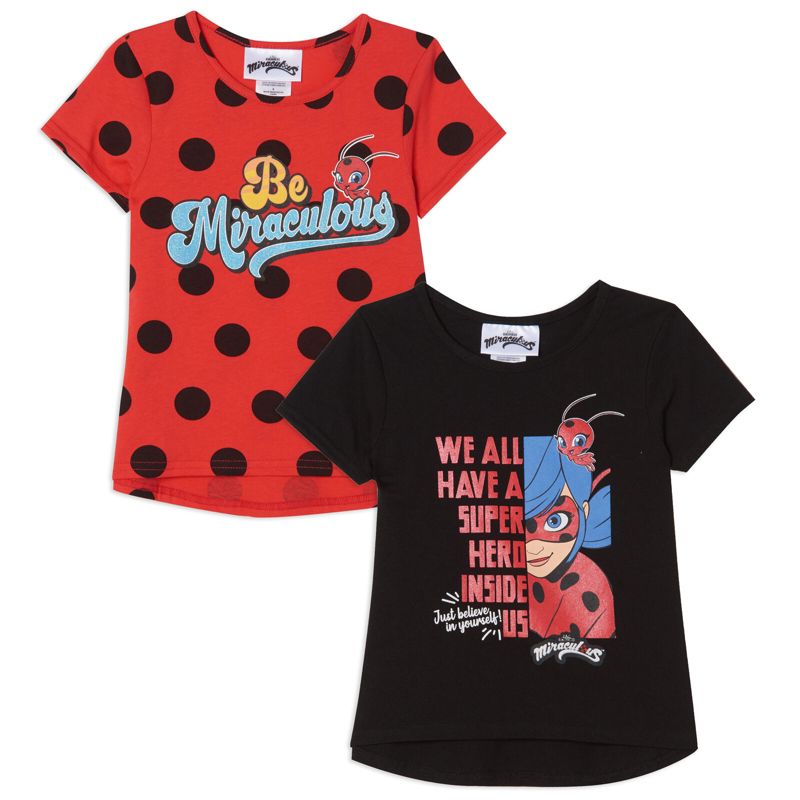 Miraculous Ladybug Cat Noir Rena Rouge Girls 2 Pack T-Shirts Little Kid to Big Kid, 1 of 8