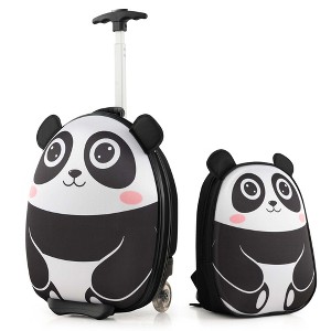 Costway 2PCS Kids Carry On Luggage Set 16'' Owl Rolling Suitcase with 12'' Backpack Travel Pink/White/Yellow - 1 of 4