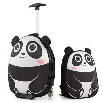 Costway 2PCS Kids Carry On Luggage Set 16'' Owl Rolling Suitcase with 12'' Backpack Travel Pink/White/Yellow