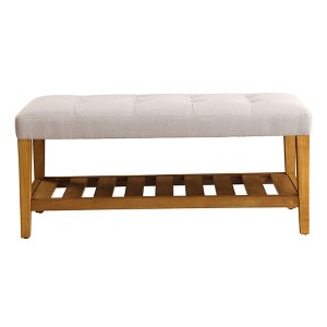 TiramisuBest Mid Century Modern Tan Leather Bench - Brown, Tan Genuine Leather, Solid Wood Entryway Bench, 16.1L x 47.5W - 1 of 4