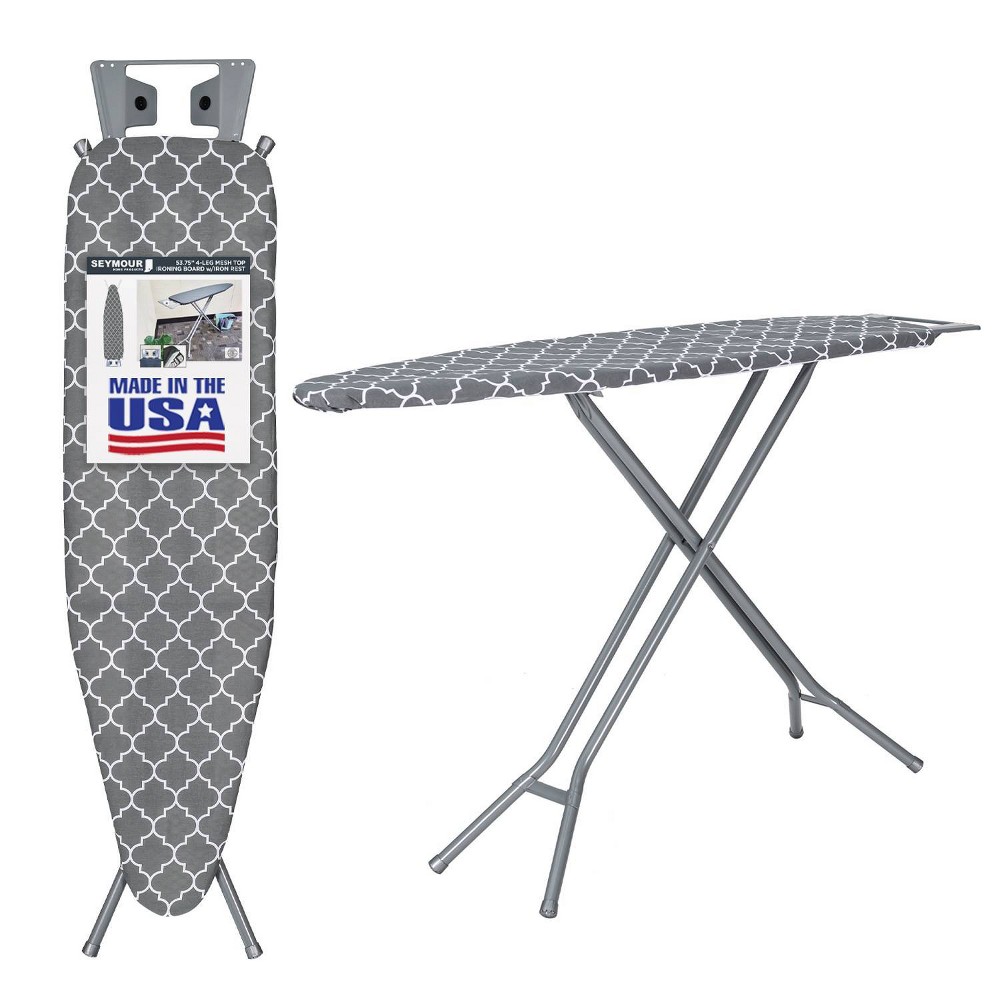 Photos - Ironing Board Seymour Home Products 4 Leg Mesh Top  with Iron Rest Gray Lat