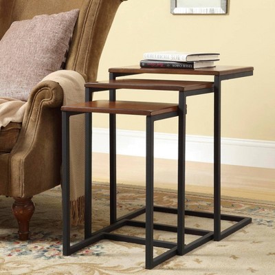 Chestnut and Black Wood Metal Nesting Tables Set of 3