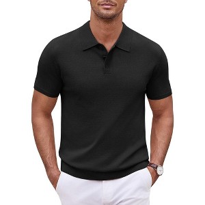 COOFANDY Mens Knit Polo Shirts Casual Short Sleeve Button Down Polo Shirt Classic Golf Shirts - 1 of 4
