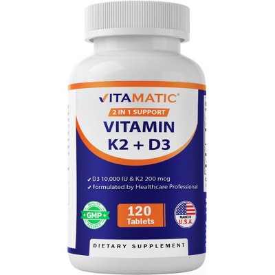 Vitamin D3 K2 Supplements with 10,000 IU Vitamin D + 200mcg Vitamin K MK-7, 120 Tablets