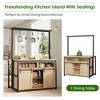 Mobile Kitchen Island with Power Outlet & Sliding Barn Door - Rustic Coffee Bar Station with 9 Hooks, Open Shelf for Small Spaces, Natural Wood - 3 of 4