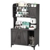 Large Cat Litter Box Enclosure Furniture with 3 Open Shelves, Farmhouse Style Pet House with Storage Cabinet & Scratch Pad - 2 of 4