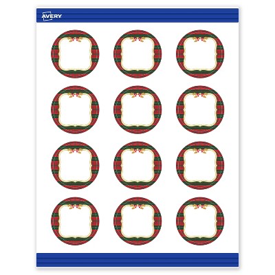 Avery Round Cards, 2" Diameter, Gold-Red-Green Plaid, Matte, 120ct