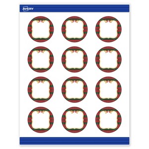 Avery Round Cards, 2" Diameter, Gold-Red-Green Plaid, Matte, 120ct - 1 of 4