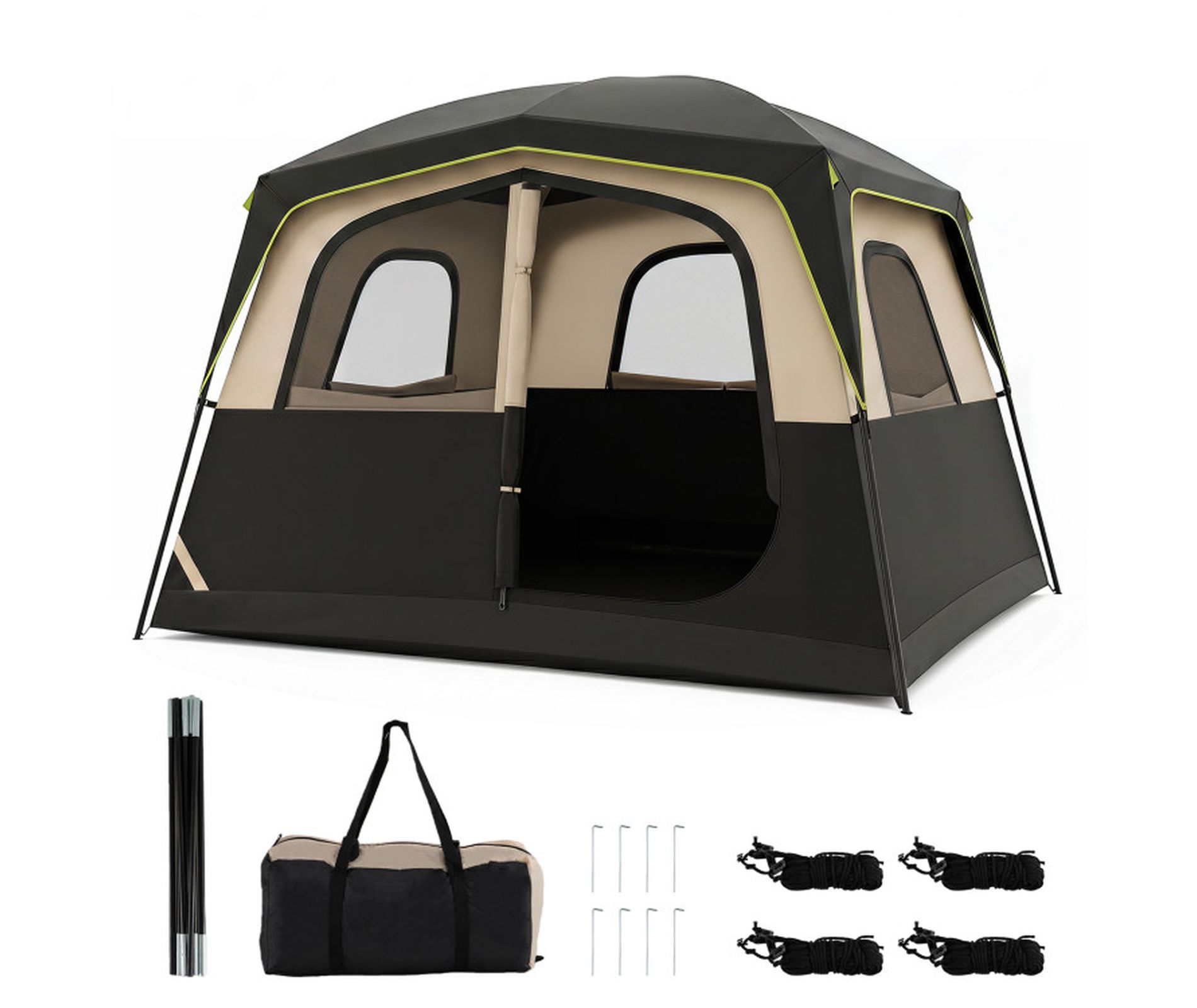 6-Person Family Cabin Tent with Top Rainfly and Mesh Windows with Easy Setup for Camping