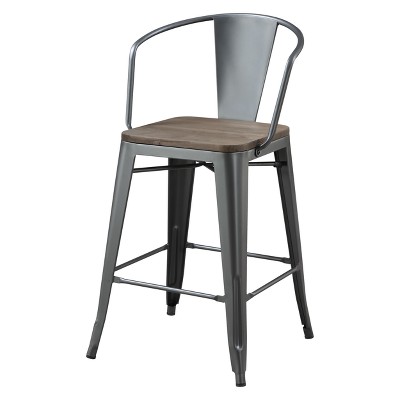 Set of 2 Gregg Industrial Counter Height Barstools Gray - HOMES: Inside + Out: Metal Frame, Square Seat