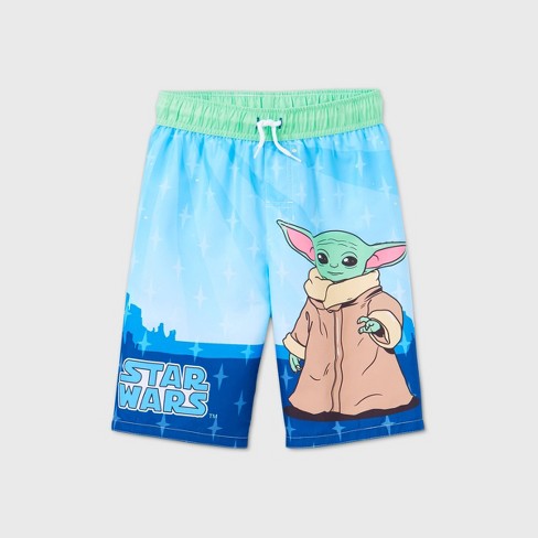 Boys Star Wars Baby Yoda Swim Trunks Blue Target