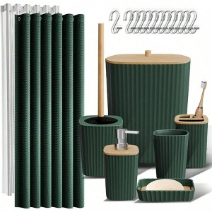 Bathroom Accessories Set Green 20PC Shower Curtain Toilet Brush Trash Can Soap Dispenser Bathroom Essentials Home Use - 1 of 4