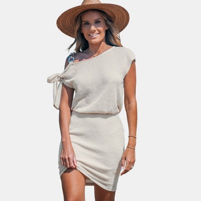 Women's Apricot Cutout Waffle Knit Mini Dress - Cupshe