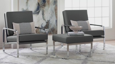 Caramel Brown Leather Reclining Accent Chair with Chrome Frame