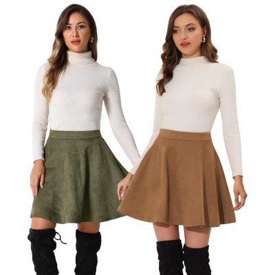 INSPIRE CHIC Women's Basic Faux Suede Flared Casual Mini Skater Skirt 2 Packs