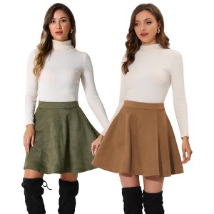 INSPIRE CHIC Women's Basic Faux Suede Flared Casual Mini Skater Skirt 2 Packs - 1 of 4