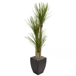 5.2' Artificial Yucca Tree in Planter Green/Black - Nearly Natural