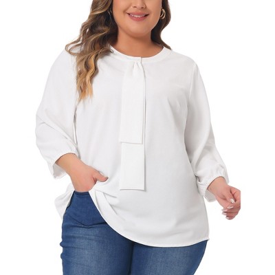 Agnes Orinda Women's Plus Size Elegant Tie Chiffon Formal Office Shirts  White 4x : Target