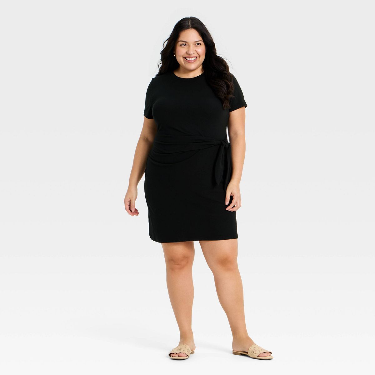 Women's Short Sleeve Tie-Front Knit Mini Dress - A New Day™ - thumbnail 6
