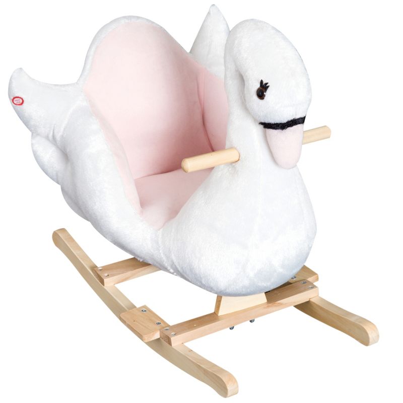 Qaba Kids Ride On Rocking Horse Plush Swan Style Toy with Music for Over 18 Months Children, White and Pink, 5 of 10