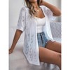 Womens Lightweight Crochet Cardigan Short Sleeve Open Front Cardigan Hollow Out Sweater Knit Cover Ups - 4 of 4