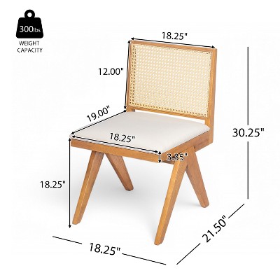 Natural Rubberwood and Cane Upholstered Dining Chairs, Set of 2