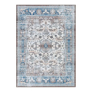 Washable Vintage Printed Rug Non Slip Low Pile Rug Soft Floral Throw Floor Cover Foldable Indoor Carpet for Living Room Bedroom Playroom Nursery - 1 of 4