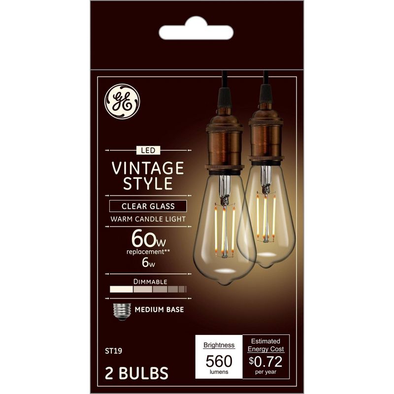 GE 2pk 6W 60W Equivalent LED Light Bulbs Clear Glass Warm Candle Light, 4 of 7