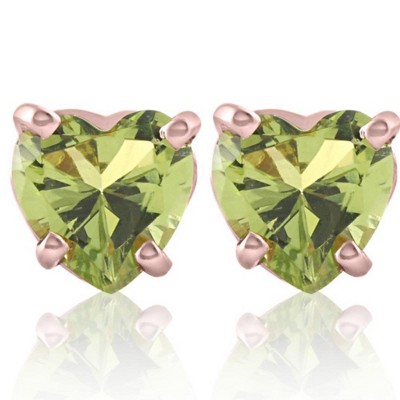 Pompeii3 1ct Heart Shape Peridot Studs Solid 14K Rose Gold
