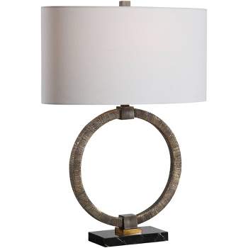 Uttermost Rustic Table Lamp 26" High Antiqued Gold Open Frame White Linen Oval Shade for Living Room Bedroom House Bedside Home