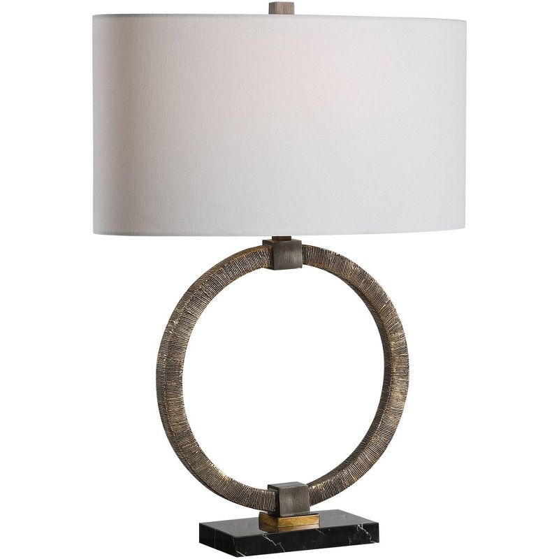 Uttermost Rustic Table Lamp 26" High Antiqued Gold Open Frame White Linen Oval Shade for Living Room Bedroom House Bedside Home, 1 of 2