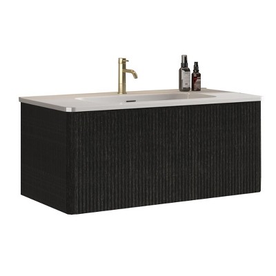 Bathroom Vanity with White Ceramic Sink, Wall Mounted Floating Bathroom Vanity for Modern Bathroom, Pre-assembled