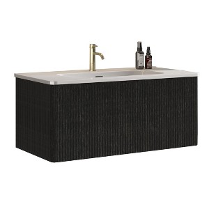Bathroom Vanity with White Ceramic Sink, Wall Mounted Floating Bathroom Vanity for Modern Bathroom, Pre-assembled - 1 of 4