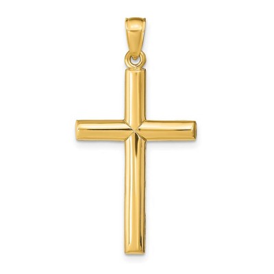 Black Bow Jewelry 14k Yellow Gold 2D Solid Latin Cross Pendant, 15 x 31mm